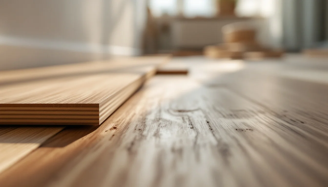Laminate V Engineered Wood Flooring — Close-up of a professional laying laminate and engineered wood planks side-by-si